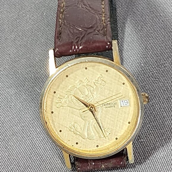 Armitron Quartz Collectible Vtg Gold Face Garfield Hong Kong Movt Watch w/Date main image 8